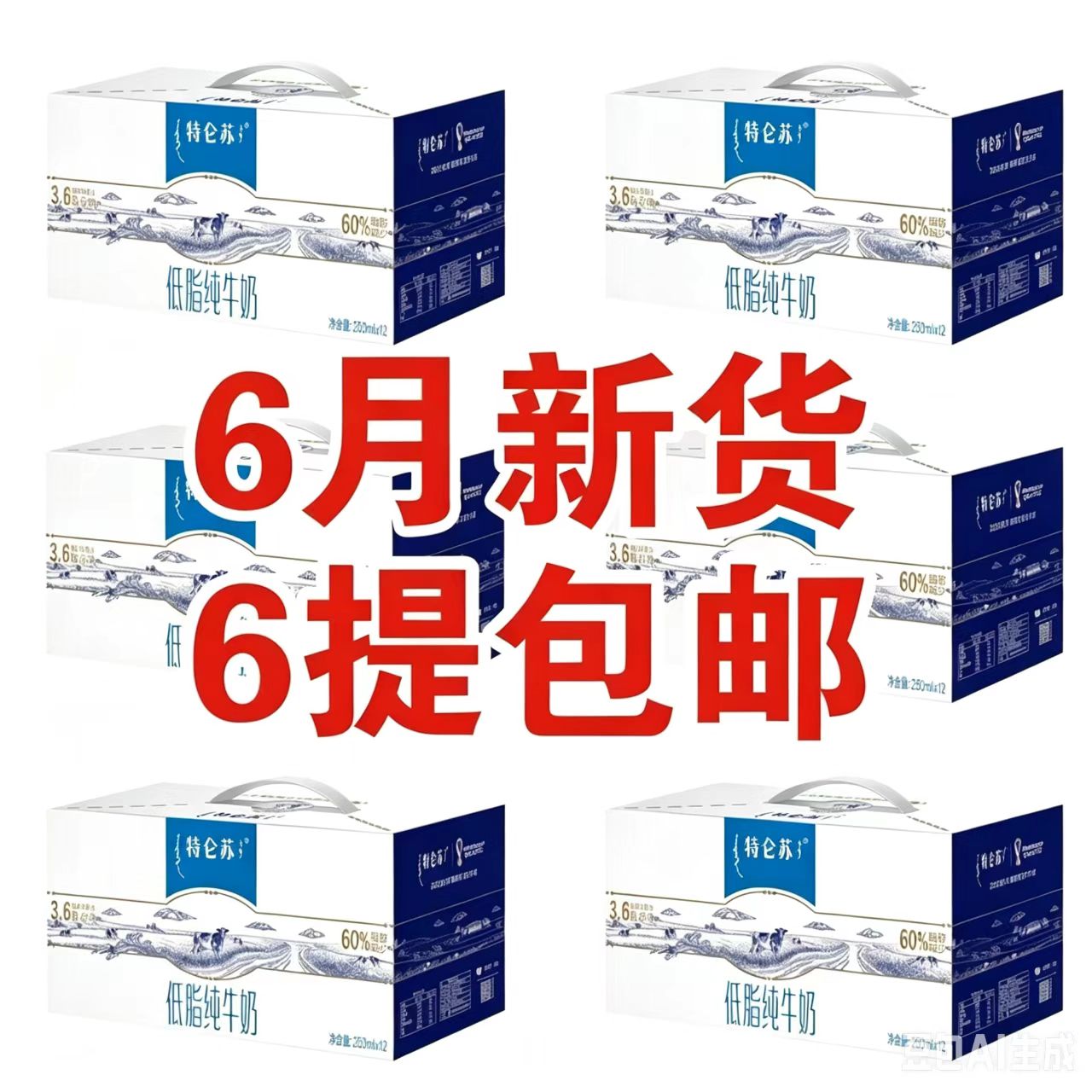 6月新货6提蒙牛特仑苏低脂纯牛奶250ml×12盒装礼盒带提手营养