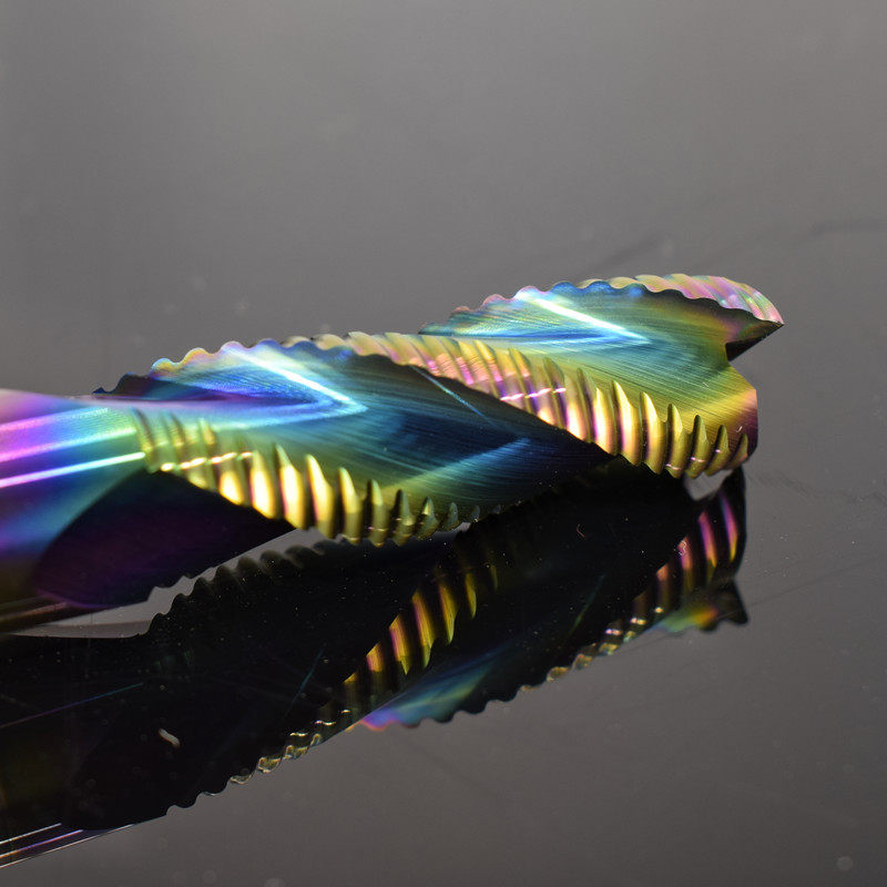 60度铝用粗皮刀DLC七彩涂层刀钨钢开粗铝用铣刀3刃加长合金波刃刀