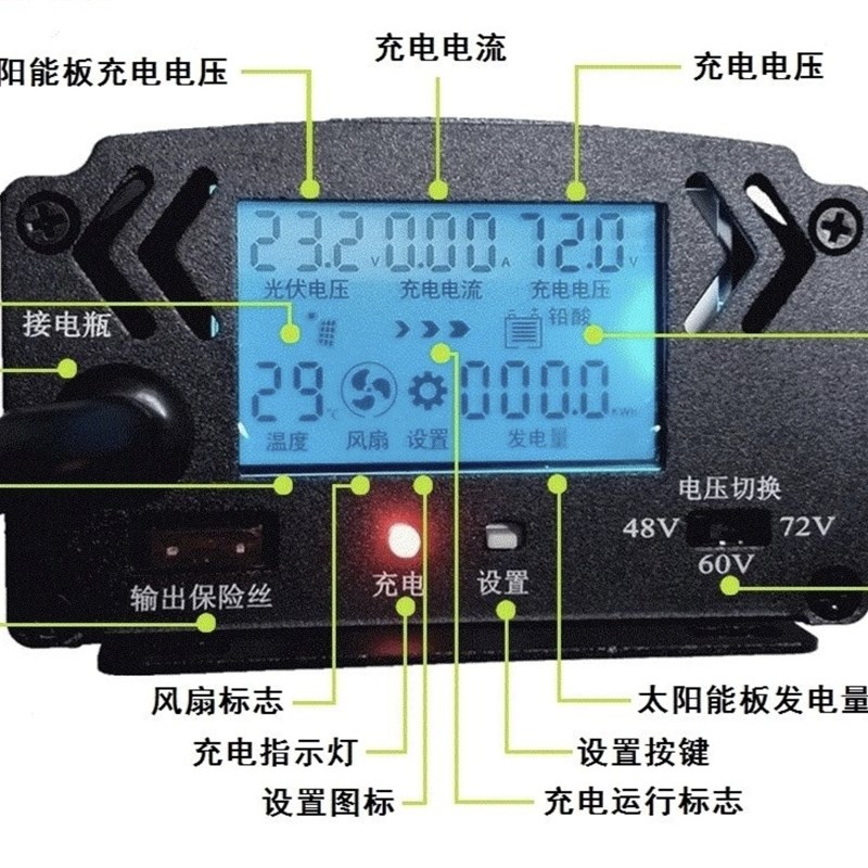 真MPPT太阳能i电动车升压充电器太阳能升压器48/60V72V三档可调