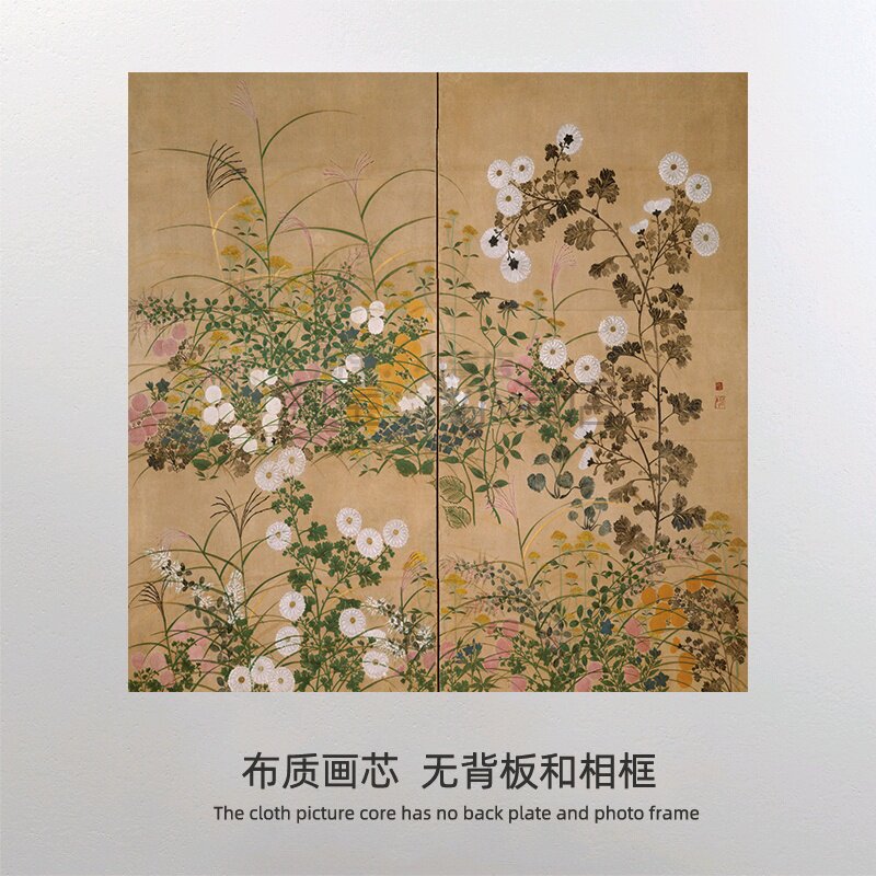 古典复古浮世绘诧寂风国潮花鸟装饰画 打印画芯 正方形画布图片