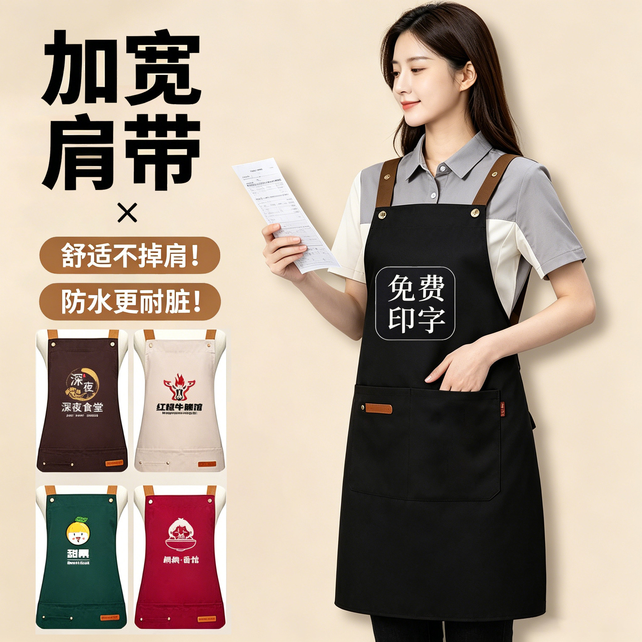 围裙定制logo印字餐饮火锅饭店厨房厨师服务员专用半身防水工作服