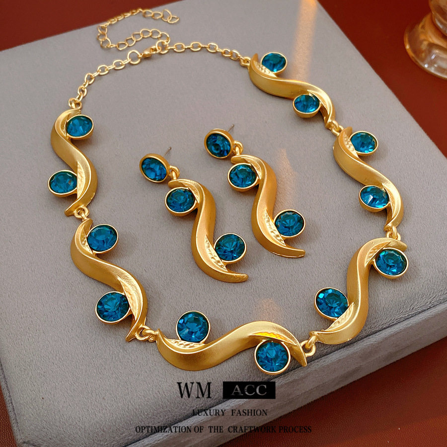 中古vintage镶钻波浪耳钉项链轻奢小众套装复古百搭饰品女高级感,饰品/流行首饰/时尚饰品新,组合套装,淘宝优惠券,粉丝福利购,淘宝优惠卷