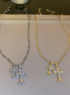 真金电镀气质镶钻十字架项链欧美