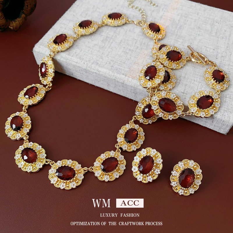 中古vintage银针套装镶钻花朵椭圆形耳钉宫廷风高级感手链项链女,饰品/流行首饰/时尚饰品新,组合套装,淘宝优惠券,粉丝福利购,淘宝优惠卷