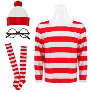 Wheres Waldo Striped Shirt Youth Kids Boys Wally Costume