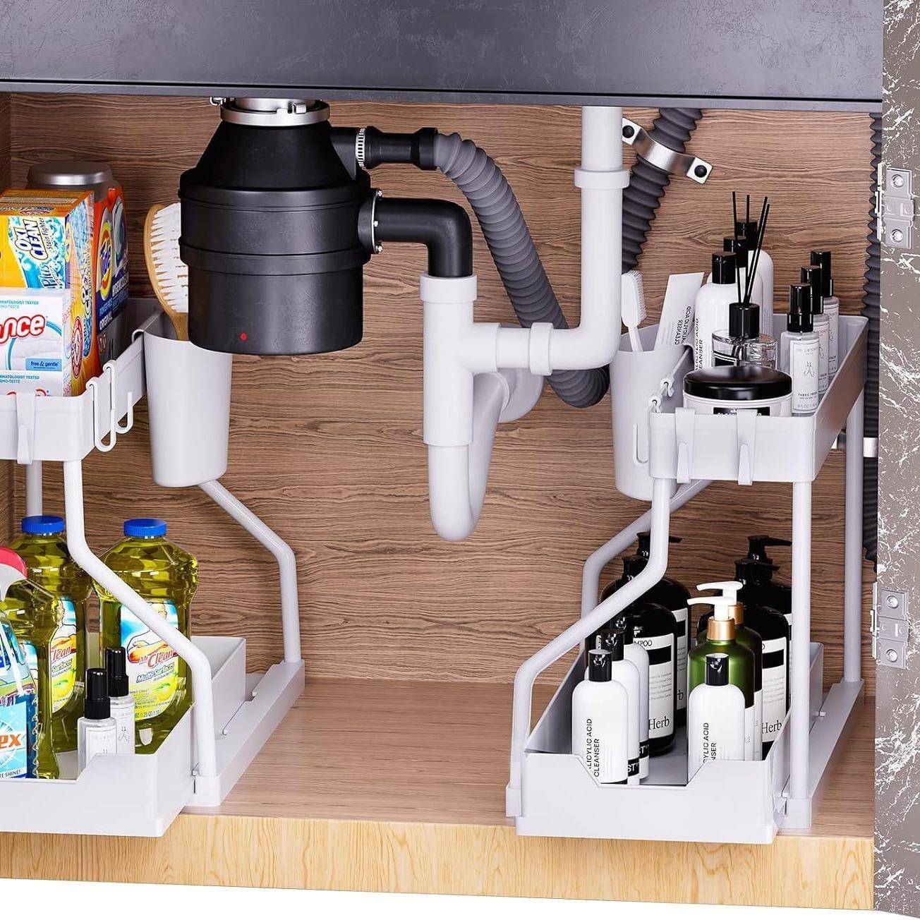 2-story sliding cabinet storage rack两层滑动式橱柜储物架