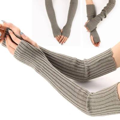 Women Knitted Arm Warmers Long Fingerless Gloves Winter Goth