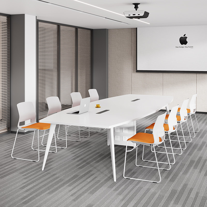 会议桌长桌简约现代小型办公桌椭圆北欧会议室桌椅组合白色洽谈桌
