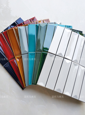 3d立体凹凸面马赛克吧台50X200手工砖背景墙瓷砖白色绿色浴室瓷砖