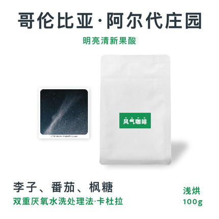 风气咖啡 浅烘手冲 哥伦比亚双重厌氧水洗处理单产地咖啡豆100g