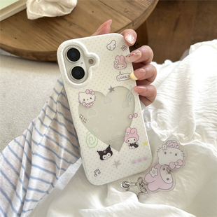 韩风ins小清新可爱波点爱心镂空kt猫苹果15手机壳16promax新款iphone13全包16p双层带挂件14创意手机套适用潮