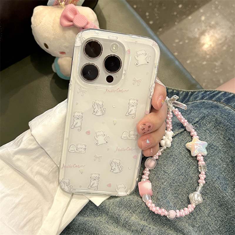 韩风ins小清新可爱猫咪适用苹果15promax带链条手机壳iphone14新款12双层11女16pro软壳13pro防摔全包手机套