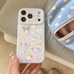日韩ins卡通可爱鎏金晕染台灯kt猫苹果13手机壳16pro新款iphone17promax女款15创意全包双层14p保护套适用潮