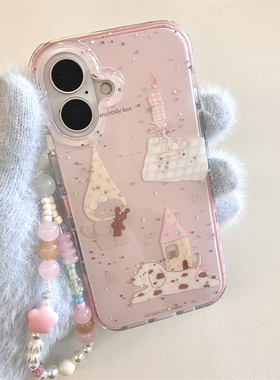 韩系ins少女心可爱长帽子猫咪小狗适用苹果16promax手机壳iphone13新款15女14p创意全包二合一双层防摔保护套