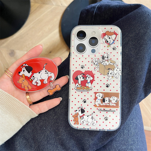 韩风ins卡通可爱波点斑点小狗苹果手机壳16promax新款 15创意全包双层硬壳14手机套适用 带支架iphone17pro女款