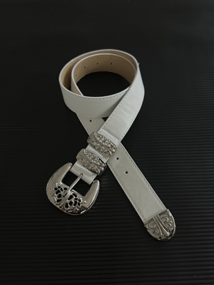 ironworks十字镂空重工腰带ch中古vintage白色皮带男女款百搭配饰