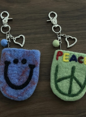ironworks手工羊毛毡原创零钱包便携钥匙扣腰间挂饰笑脸小众包挂