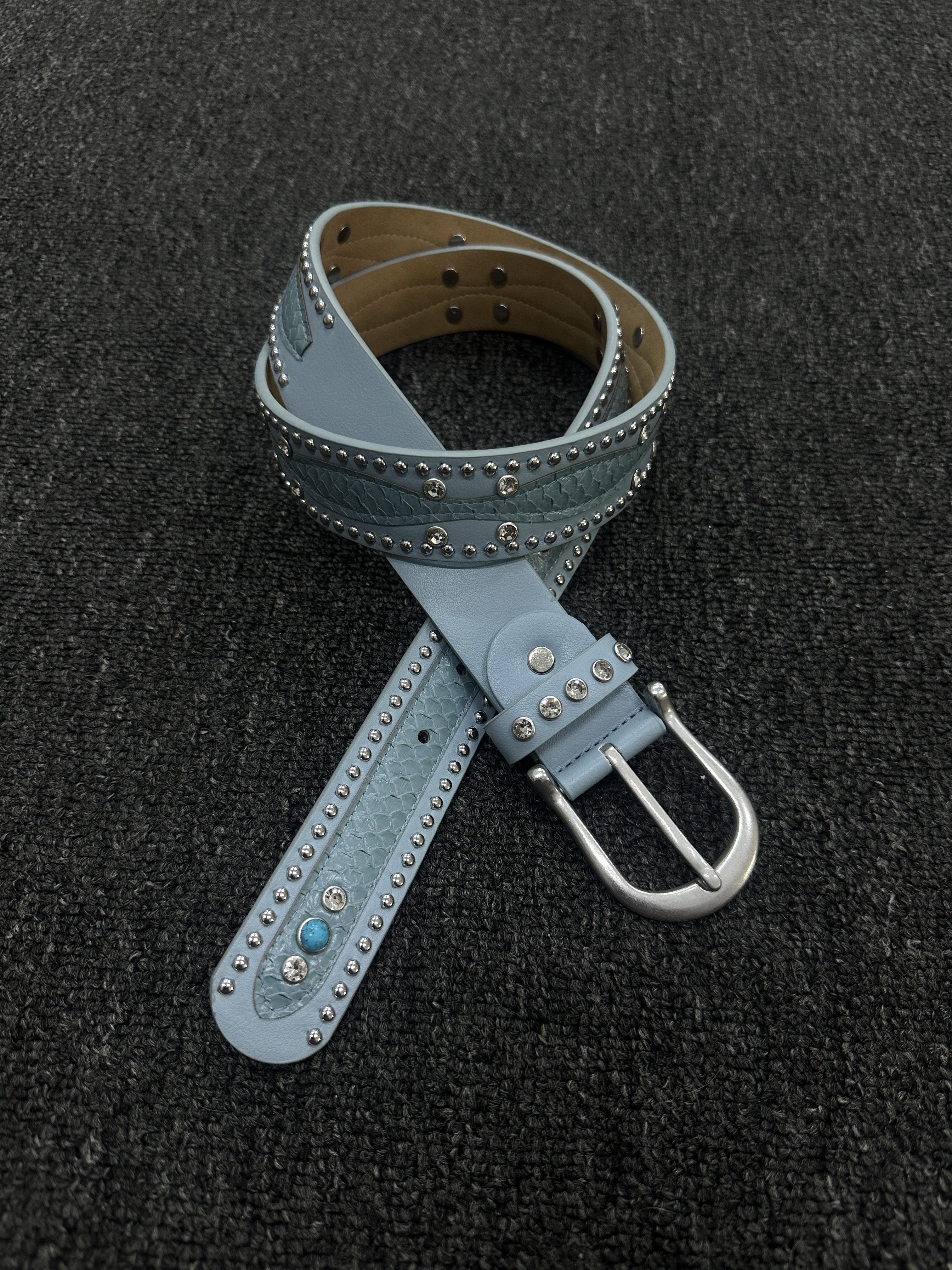 ironworks冰蓝星芒镶钻腰带小众高级设计感男女百搭皮带穿搭单品