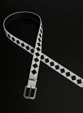 ironworks黑白菱格腰带STU风中古vibe穿搭配饰质感皮带男女同款