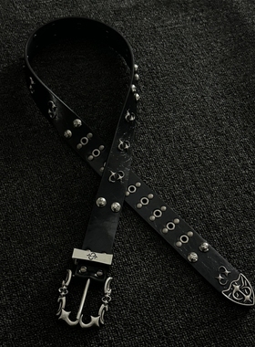 ironworks暗黑进口头层牛皮腰带小众金属设计手工铆钉vibe风皮带