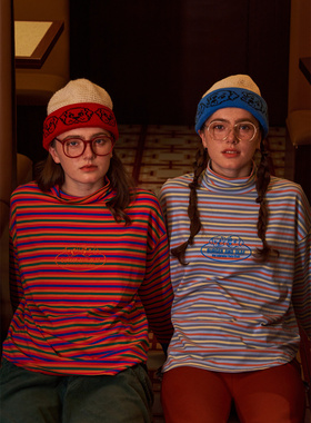 BAO0095 BURGER AND OLAF 拉布拉多俱乐部刺绣 条纹高领 长袖T恤