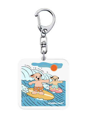 BOKC-005 BURGER&OLAF 冲浪小狗 美式复古方形 亚克力 双面钥匙扣