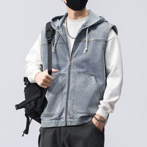 2025秋季牛仔连帽马甲男款潮牌休闲夹克外套潮流坎肩男士背心夹克