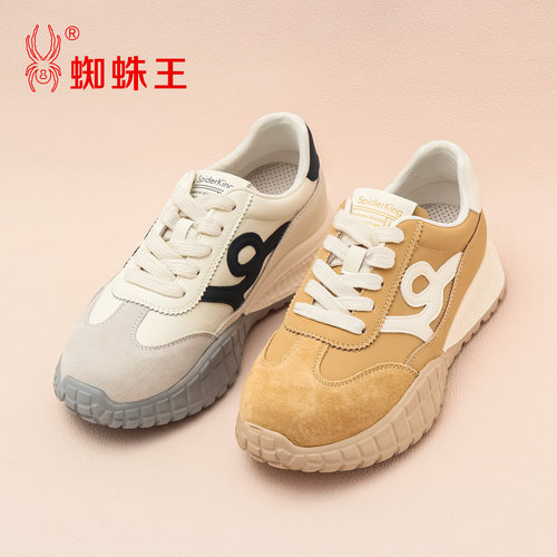 蜘蛛王真皮休闲女德训鞋春季新款