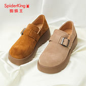 KING 蜘蛛王正品 女勃肯鞋 SPIDER 2025秋新款 真皮复古一脚蹬松糕底