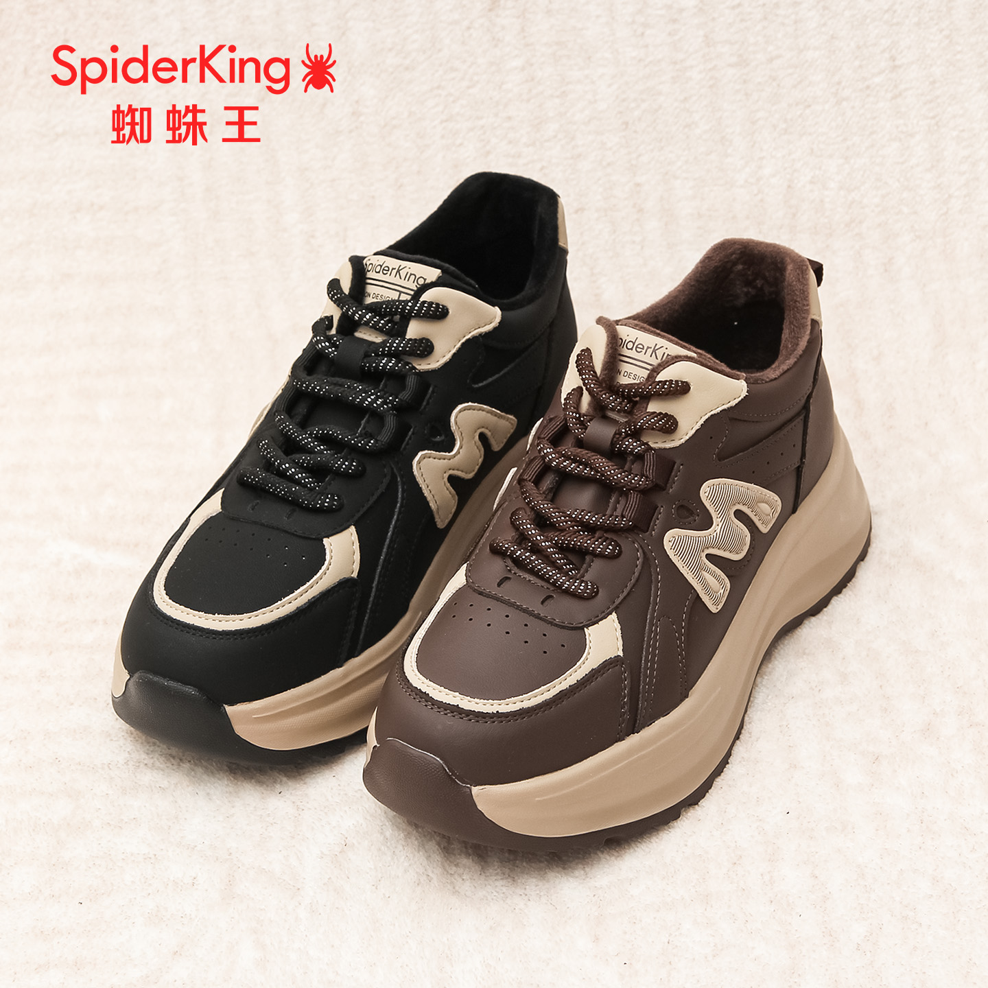 蜘蛛王加绒女运动鞋冬季新款