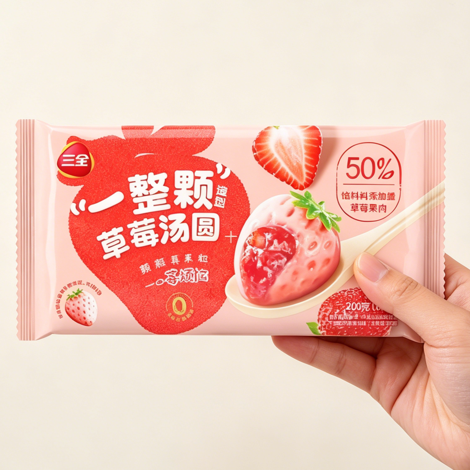 三全一整颗草莓汤圆200g榴莲汤圆三全汤圆好柿发生马到成功汤圆