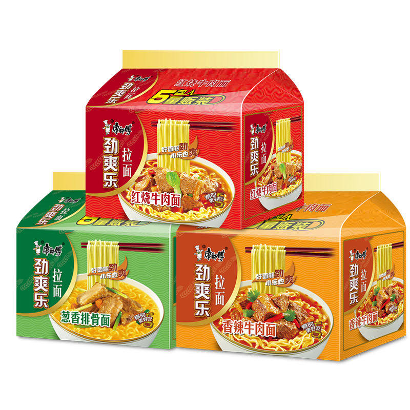 康师傅方便面劲爽乐红烧牛肉面速食泡面晚上解饿充饥葱香排骨整箱