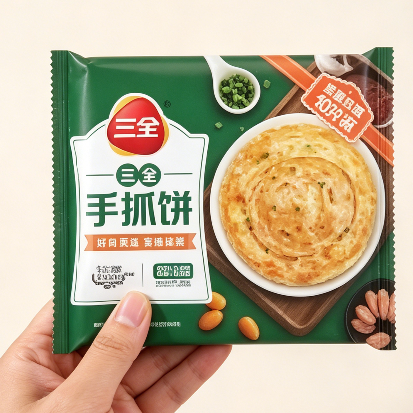 三全手抓饼原味手抓饼葱香手抓饼葱油饼早餐手抓饼煎饼冷冻半成品