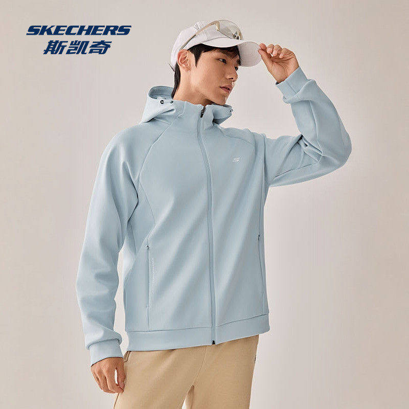 斯凯奇针织空气层茄克春季软壳衣男款吸湿连帽拉链运动休闲外套男