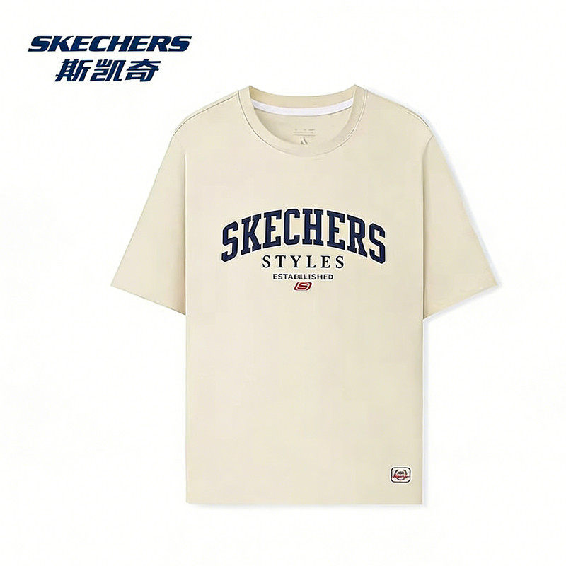 Skechers斯凯奇T恤男女同款短袖衫春季新品男士宽松针织短袖T恤女
