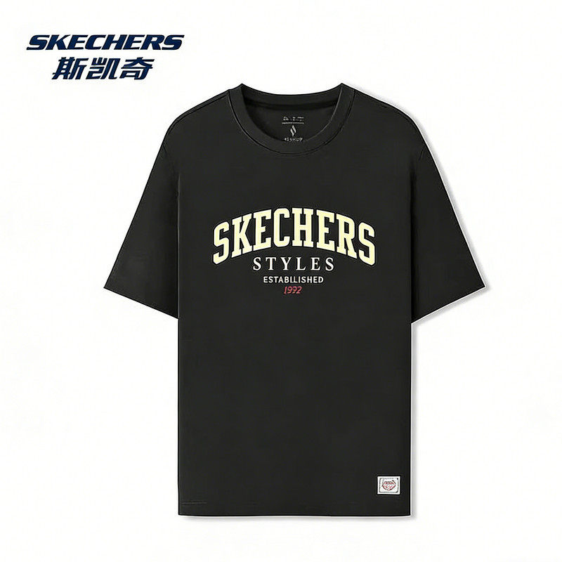 Skechers斯凯奇T恤男女同款短袖衫春季新品男士宽松针织短袖T恤女