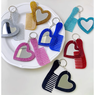 爱心化妆镜子钥匙扣闪粉亮片汽车钥匙扣包包挂饰DIY车挂饰品配件