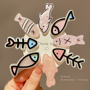 可爱新款小鱼鱼骨头发夹少女刘海夹碎发边夹学生原创趣味夹子