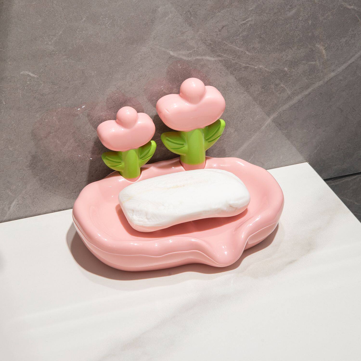 轻奢塑料沥水花朵肥皂盒创意免打孔家用香皂盒洗手台置物皂碟高档