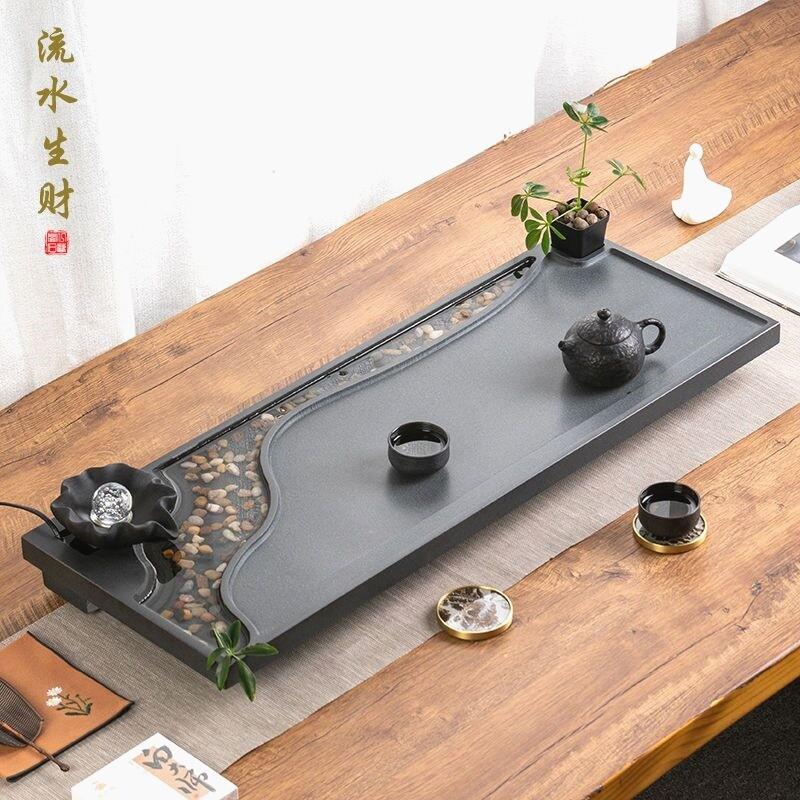 天然乌金石茶盘家用流水雾化禅意摆件石头茶台简约大号功夫泡茶海