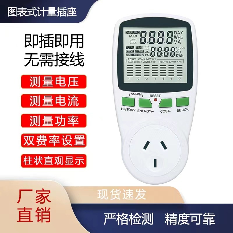 工厂现货澳式功率计量插座电量计费插座带图表显示电表插座无线