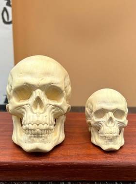 黄杨木雕刻骷髅头模型手把件实木骷髅摆件家居人头骨个性装饰摆设