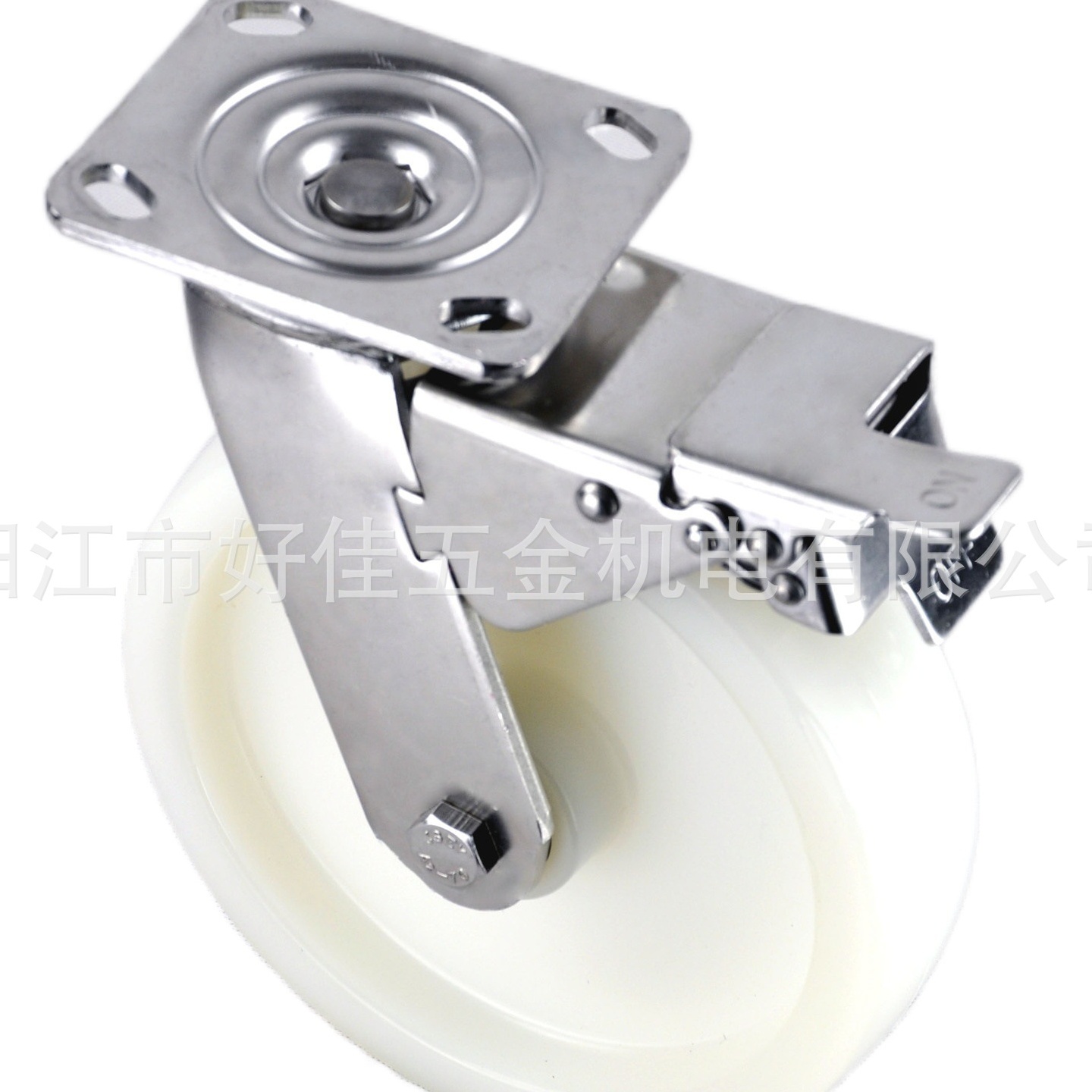 源头工厂直供8X2重型304全不锈钢平板双刹车尼龙脚轮