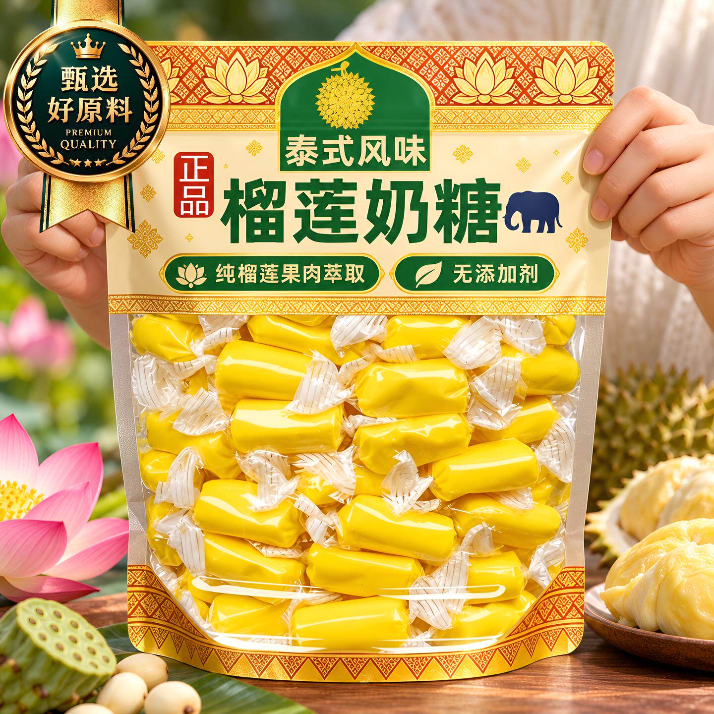 正宗榴莲糖官方旗舰店软糖泰国风味爆浆水果味奶糖喜糖年货儿童