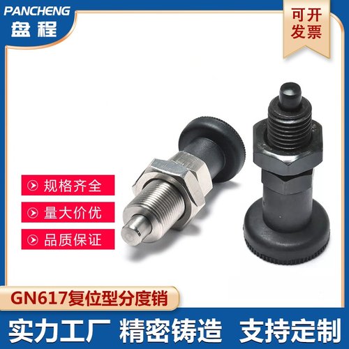 GN617不锈钢分度销粗牙复位型旋钮柱塞分割定位柱分隔弹簧定位销