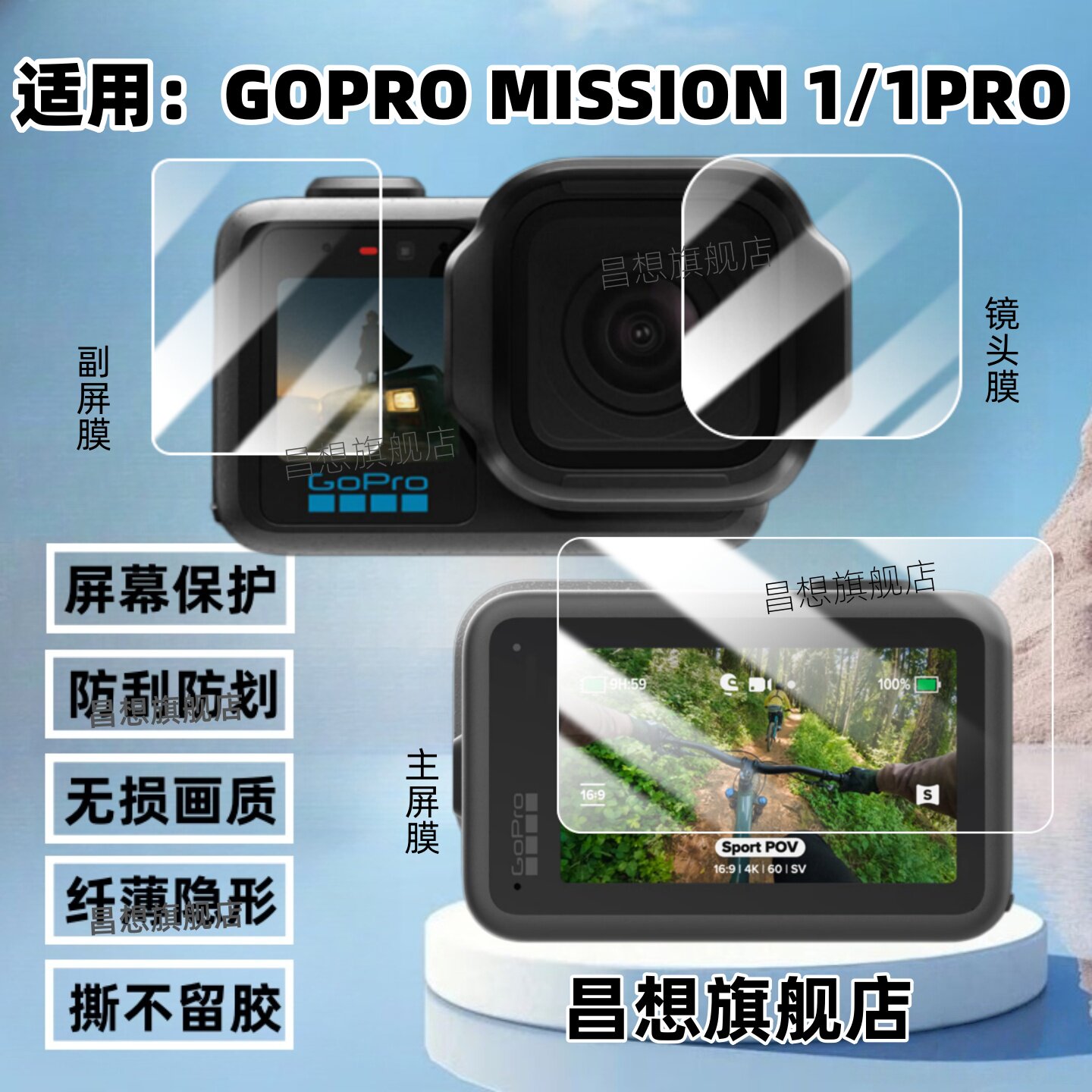 适用GOPRO MISSION 1PRO摄像机保护膜MISSION1新品运动相机屏幕贴膜8K高清镜头水凝膜vlog主副屏配件防刮护眼