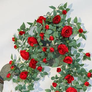 饰遮挡吊顶花条植物 仿真玫瑰花藤假花塑料藤条空调管道缠绕藤蔓装