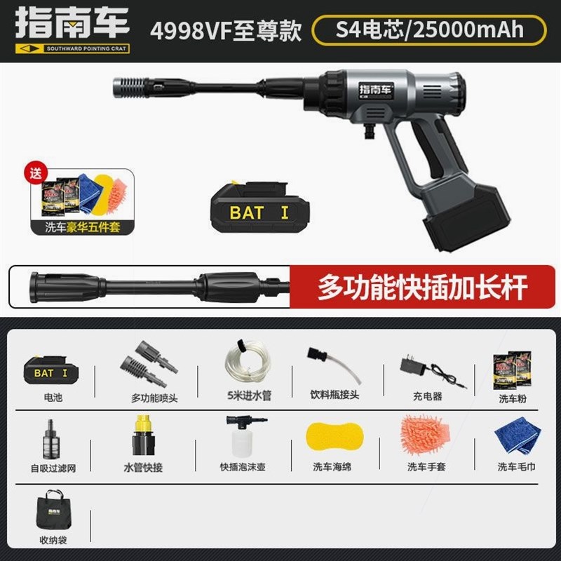 进口指南车无线洗车机车用家用便携充电式高压水枪大功率锂电