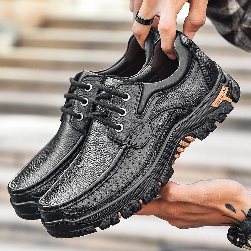 통관 픽업 남성 발가락 레이어 소가죽 남성 야외 캐주얼 가죽 신발 부드러운 표면 가죽 작업 신발 중년 아빠 신발