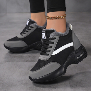 气垫减震防滑棉鞋 女士加绒保暖休闲运动鞋 8CM 冬季 外贸内增高女鞋